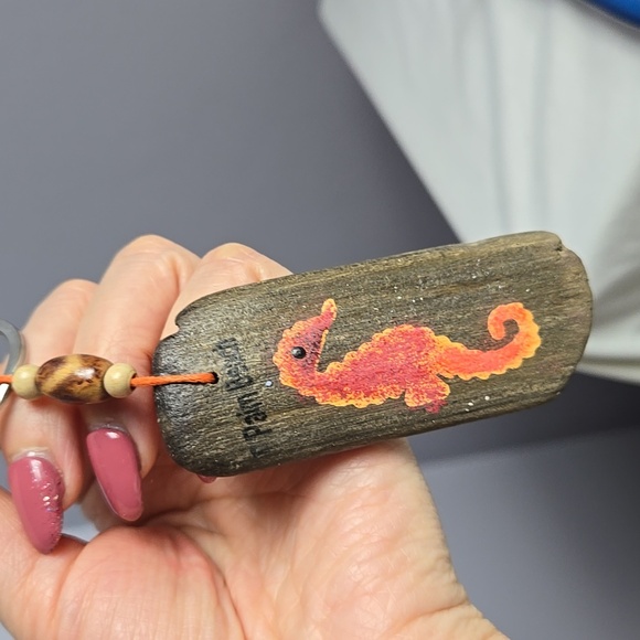 Palm Beach Wooden Seahorse Keychain with Orange Design Handcrafted - Picture 14 of 16